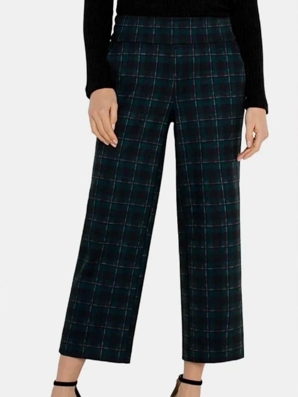 ❇️ NWOT Liverpool Los Angeles Cropped Pants in Forest Tartan Plaid S ❇️